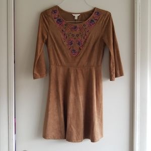 Boho festival cute embroidered suede dress